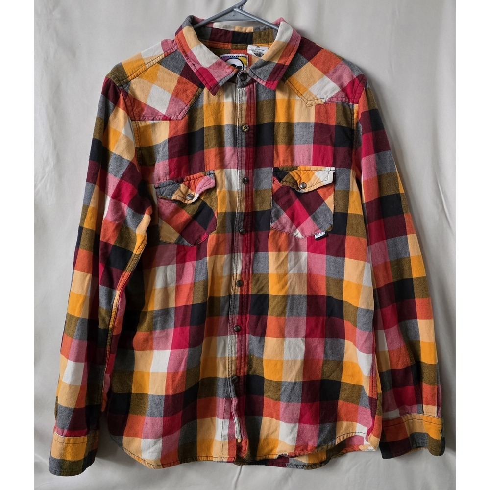Mambo Shirt Mens L Multicolor Plaid Flannel Snap Front Western Pockets Casual
